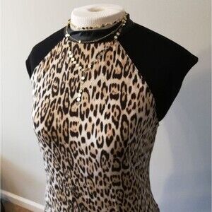 Guess Animal Print and Faux Leather Top